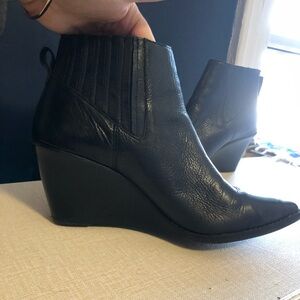 NWOT Calvin Klein Black Wedge Leather Ankle Booties size 9.5